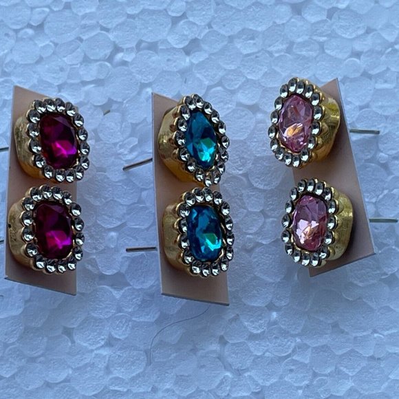 Lot of 3 Stud Earrings Crystal Accent Ear Jewelry Fashion Earrings Pink Red Blue - Picture 7 of 9